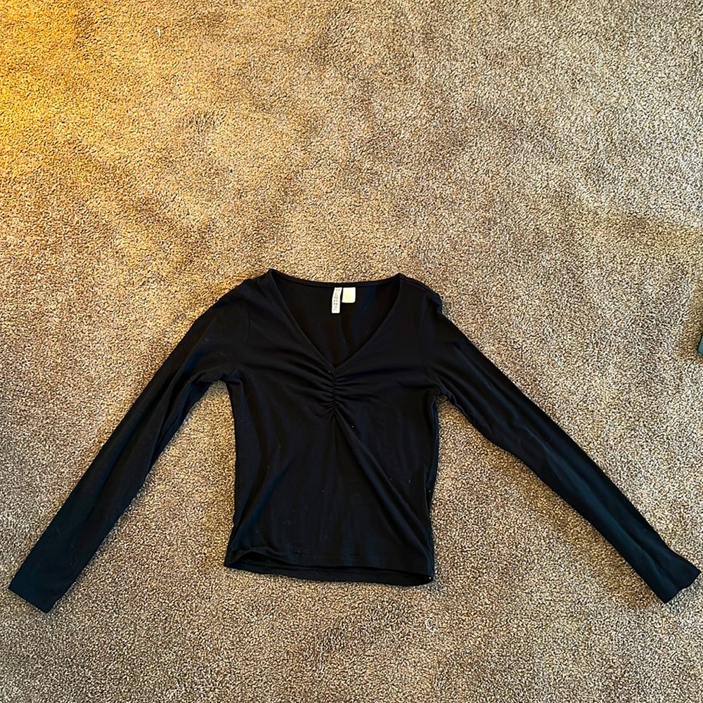 Rouched H&M Black Long Sleeve Crop Top
